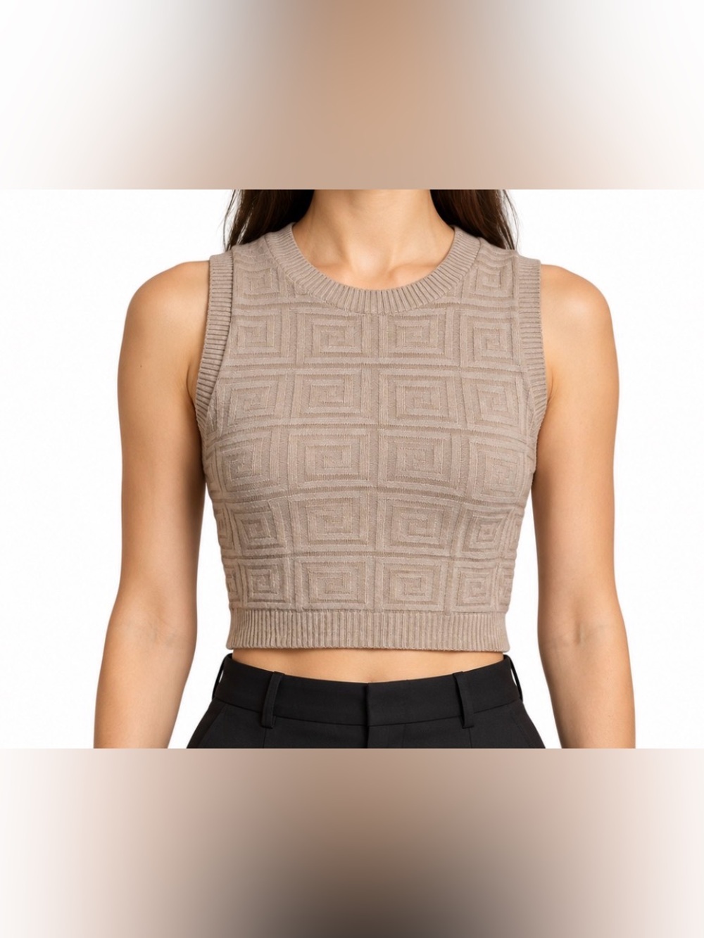 Début Taupe Geometric Knit Cropped Sweater Vest Size Small